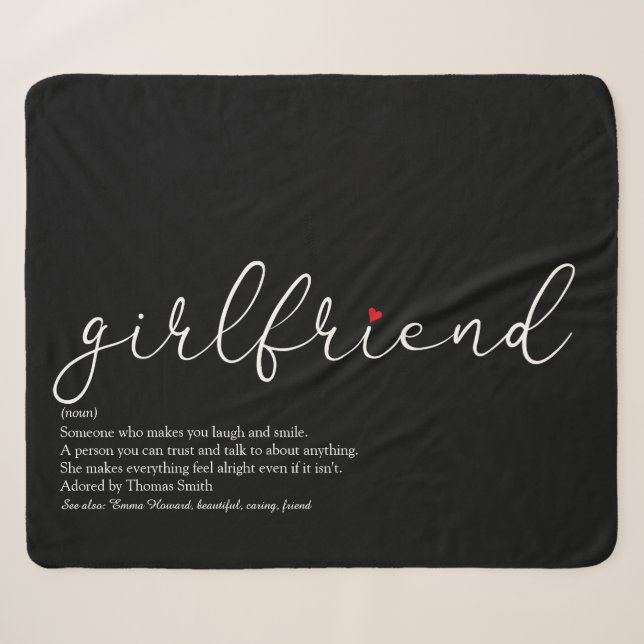 Couverture Sherpa Définition de petite amie Amour Cœur Écriture élég (Devant (Horizontal))
