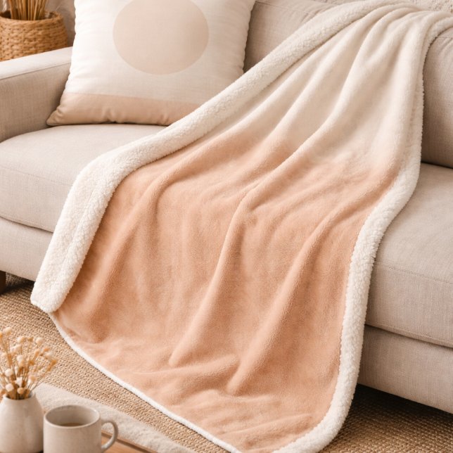 Couverture Sherpa Dégradé Ciel Taupe Rosé (Ivory to blush gradient with cloud overlay for refined feminine spaces)