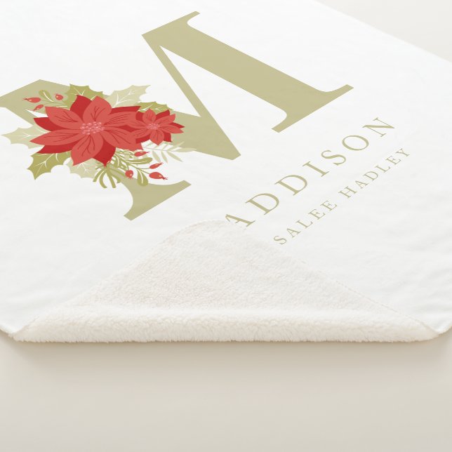 Couverture Sherpa Delicate Poinsettias M Initial Christmas Girl Gift (3/4)