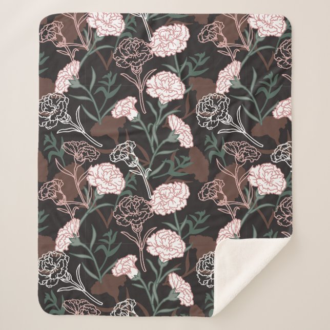 Couverture Sherpa Délicates oeillets roses avec fleurs Feuilles vert (Devant)