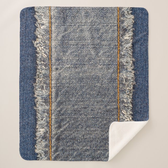 Couverture Sherpa Denim Blue Jeans : Décontracté Double Patch (Devant)