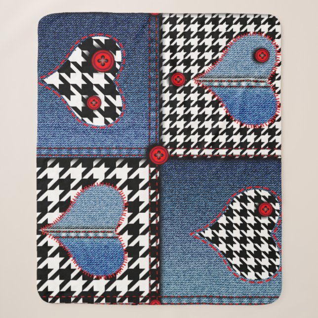 Couverture Sherpa Denim Patchwork : Motif en tissu transparent (Devant)