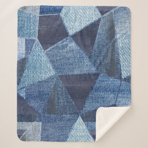 Couverture Sherpa Denim Urban : Patchwork à rayures détendues.