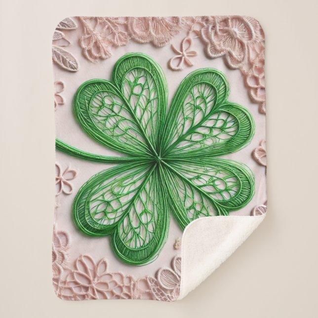 Couverture Sherpa Dentelle de coquette florale shamrock Saint Patric (Devant)