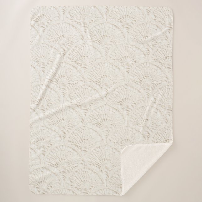 Couverture Sherpa Dentelle fausse blanche crème (Devant)