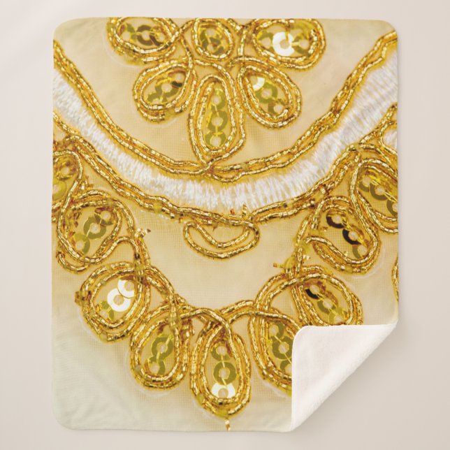 Couverture Sherpa Dentelle jaune doré rayé. texture Arrière - plan,  (Devant)