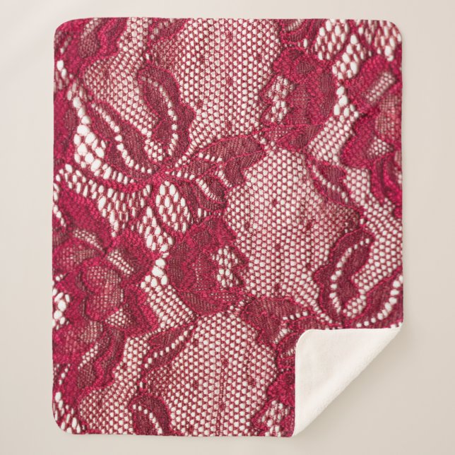 Couverture Sherpa Dentelle rouge : textile jacquard élastique. (Devant)