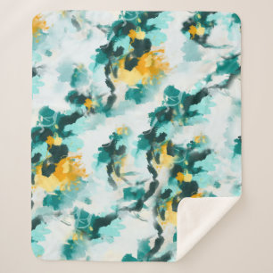 Couverture Sherpa Design Abstrait moderne Turquoise et Jaune peint
