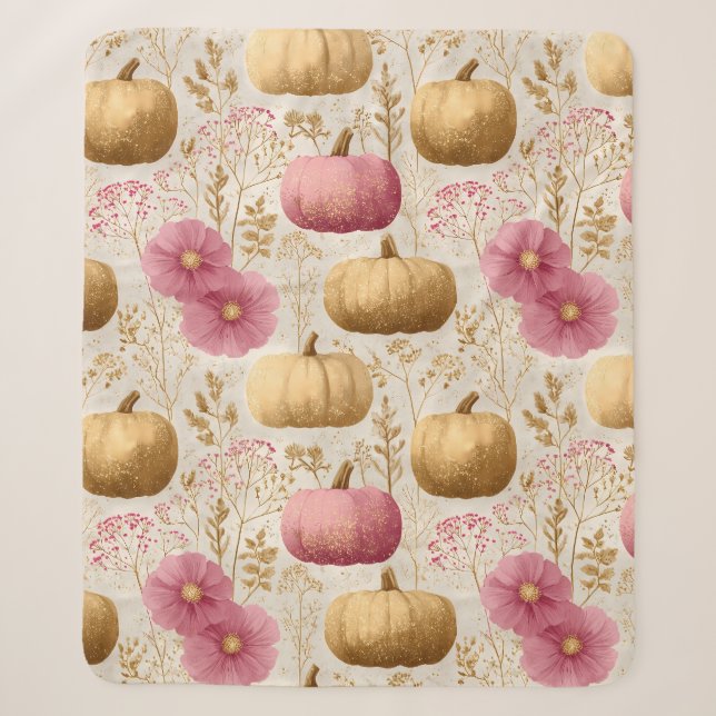 Couverture Sherpa Design automne Citrouille or et rose (Devant)