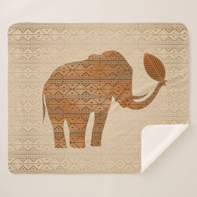 Couverture Sherpa Design d'art tribal des éléphants (Devant (Horizontal))