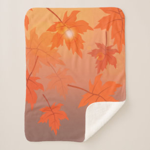 Couverture Sherpa Design d'automne avec feuilles d'érable et effet b