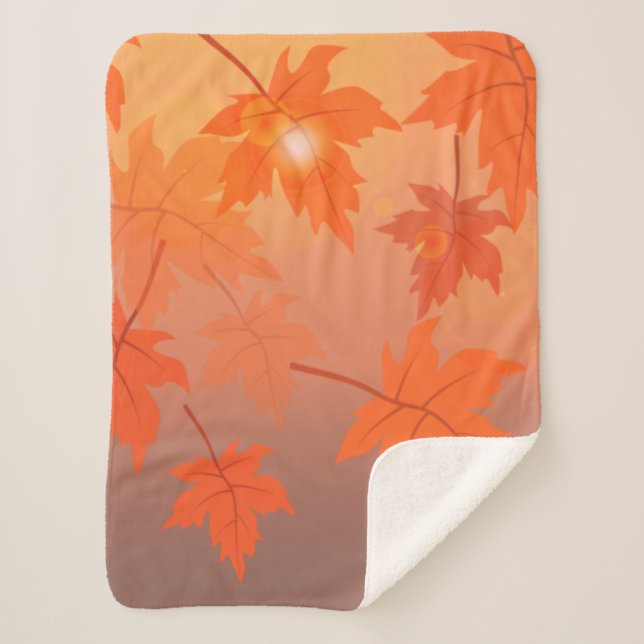 Couverture Sherpa Design d'automne avec feuilles d'érable et effet b (Devant)
