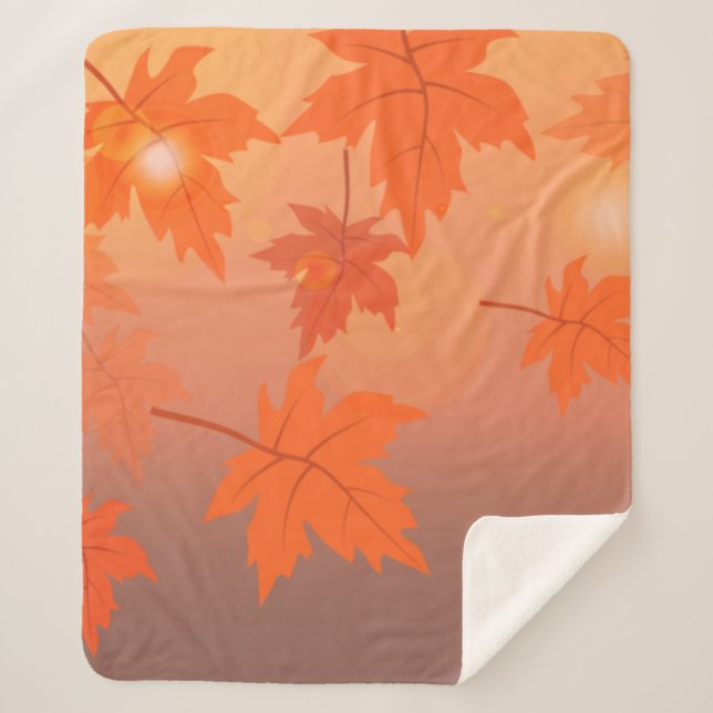 Couverture Sherpa Design d'automne avec feuilles d'érable et effet b (Devant)