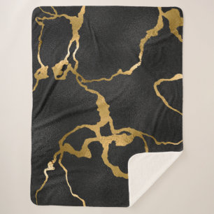 Couverture Sherpa Design de luxe noir et or motif glam