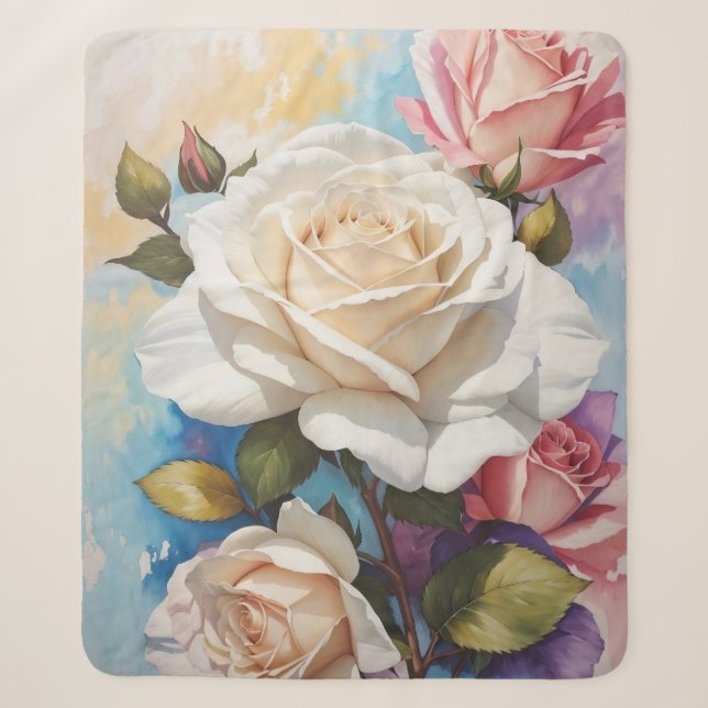 Couverture Sherpa Design de peinture Rose Bouquet (Devant)