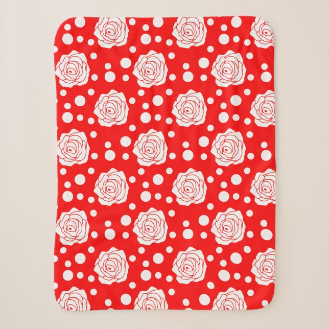 Couverture Sherpa Design d'illustrations florales Pois en rouge blan (Devant)