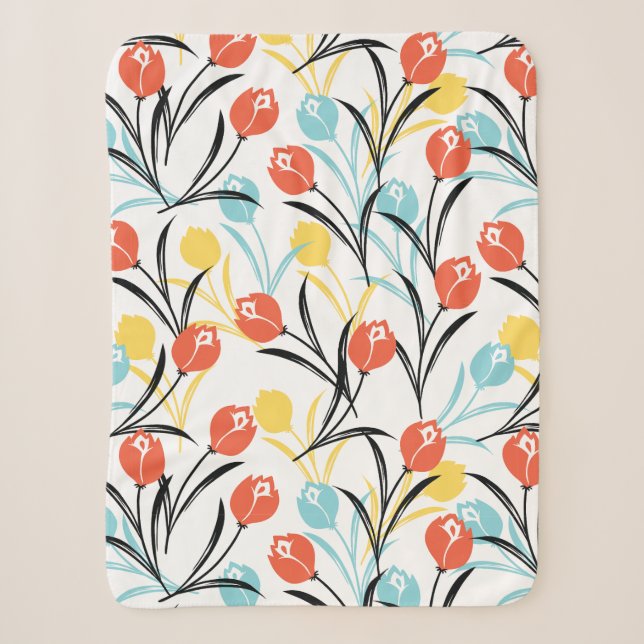 Couverture Sherpa Design floral Motif de Tulipe en blanc (Devant)