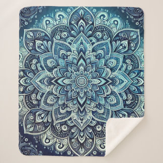 Couverture Sherpa Design Mandala dégradé bleu