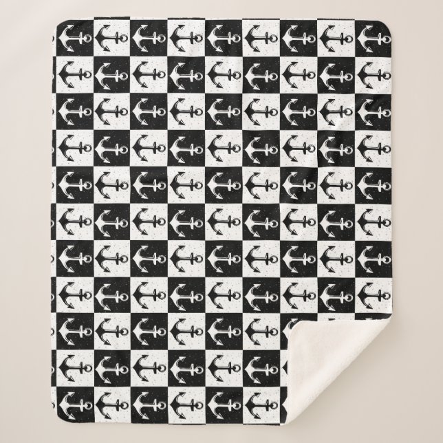 Couverture Sherpa Design Motif Ancre en blanc noir (Devant)