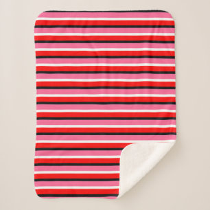 Couverture Sherpa Design Motif de bandes roses rouges