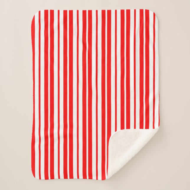 Couverture Sherpa Design Motif de bandes verticales blanc rouge (Devant)