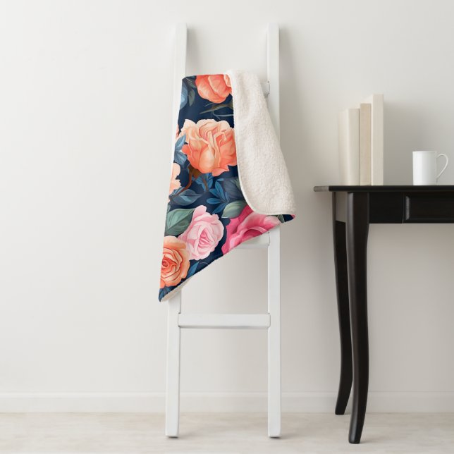 Couverture Sherpa Design Motif Rose rouge rose orange (En situation)