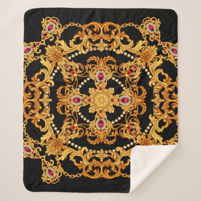 Couverture Sherpa Design of silk scarf with ruby gem stones and gold (Devant)