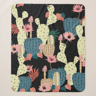 Couverture Sherpa Dessin à la main Cactus Plante et fleurs Chat sans