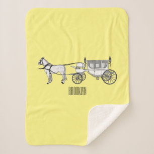 Couverture Sherpa dessin animé mariage cheval & calèche