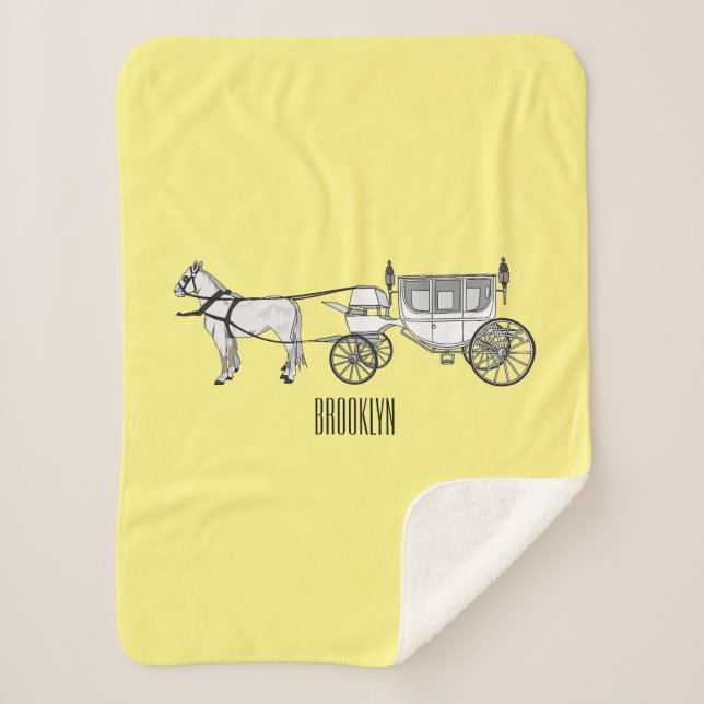Couverture Sherpa dessin animé mariage cheval & calèche (Devant)
