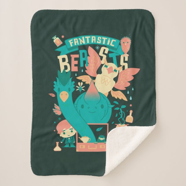 Couverture Sherpa Dessin Bêtes Fantastiques Avec Newt Scamander (Devant)