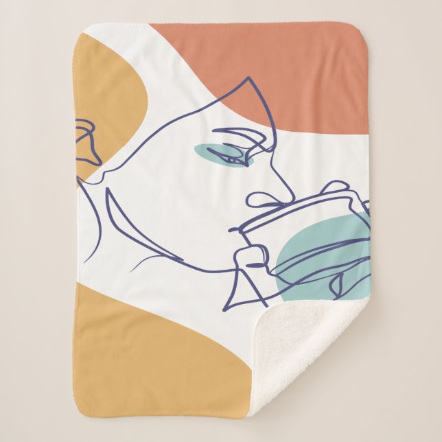 Couverture Sherpa dessin d'art affiche d'une femme buvant du café (Devant)