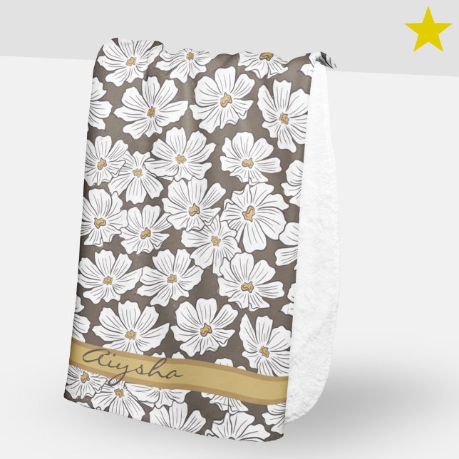 Couverture Sherpa Dessin de Fleur Blanche Rustique avec Nom Personna (Créateur téléchargé)