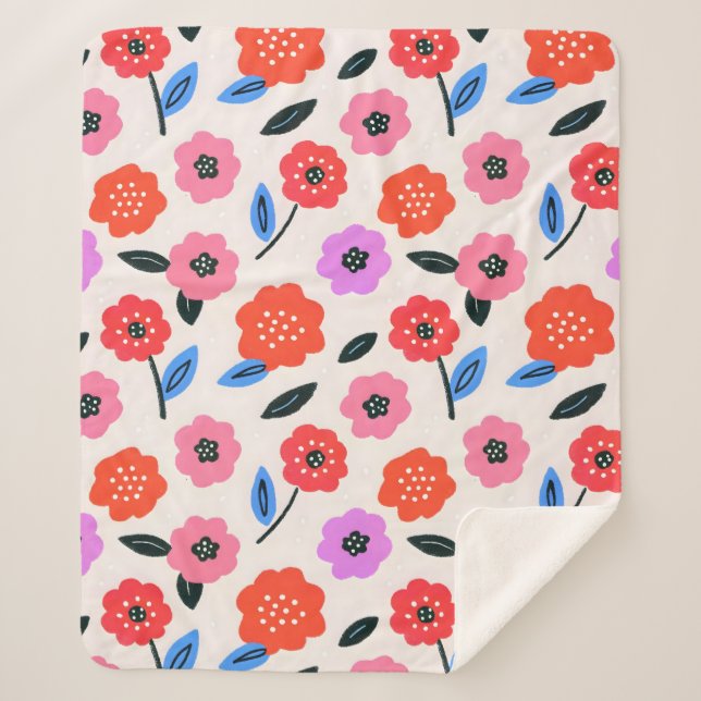 Couverture Sherpa dessin de fleurs de Han (Devant)