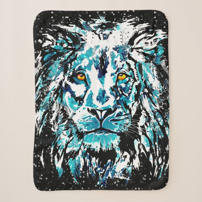 Couverture Sherpa Dessin Lion bleu (Devant)