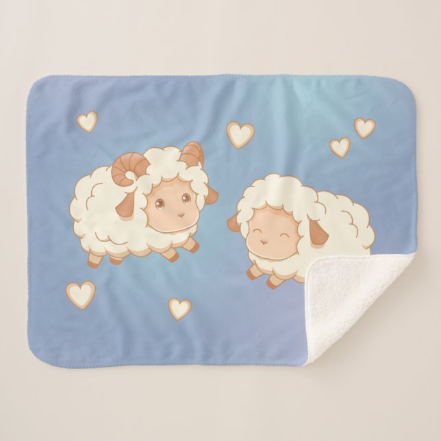 Couverture Sherpa Deux mignons petits moutons en bleu (Devant (Horizontal))