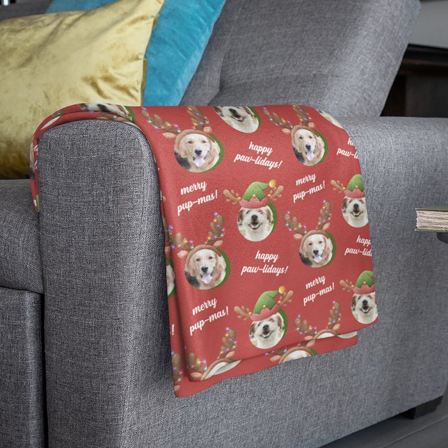 Couverture Sherpa Deux rennes photo de chien Antler Joyeux Noël Roug (Créateur téléchargé)