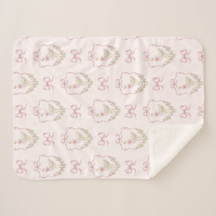 Couverture Sherpa Dinde Pink Bow crest Vintage bébé fille