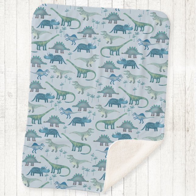 Couverture Sherpa Dinosaur Motif bleu (Dinosaur pattern fun blue sherpa fleece blanket)
