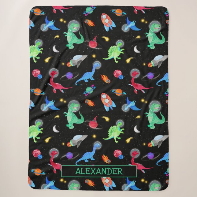 Couverture Sherpa Dinosaures astronautes à l'aquarelle dans l'espace (Devant)