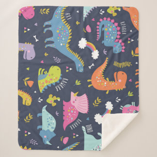 Couverture Sherpa Dinosaures pour enfants : Motif Vintage coloré