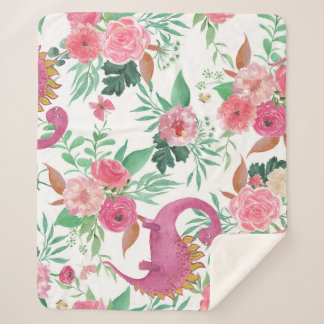 Couverture Sherpa Dinosaures Vintage motif floral