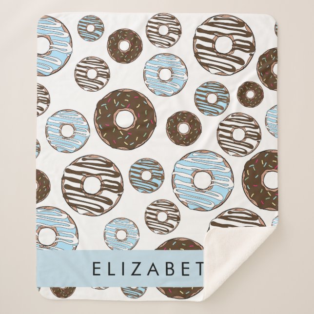 Couverture Sherpa Donuts Bleus, Donuts Brown, Sprinkings, Votre Nom (Devant)