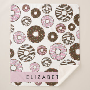 Couverture Sherpa Donuts Roses, Donuts Brown, Sprinkings, Votre Nom