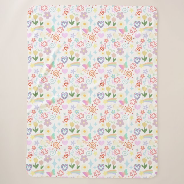 Couverture Sherpa Doodé motif pastel (Devant)