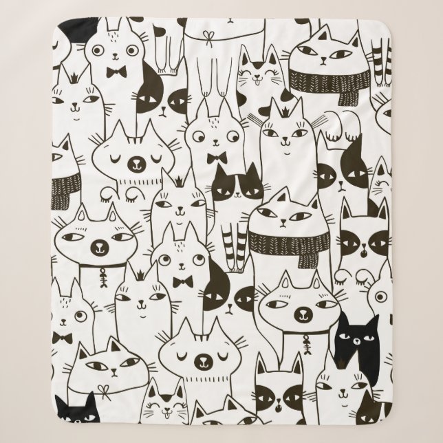 Couverture Sherpa Doodle drôles chats sans couture motif.  (Devant)
