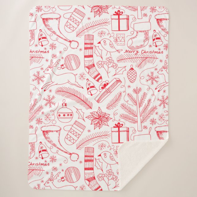 Couverture Sherpa Doodle motif de Noël rouge (Devant)