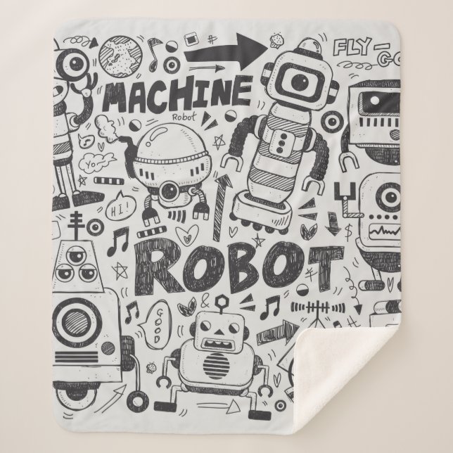 Couverture Sherpa doodle robot élément, illustrateur ligne outils ti (Devant)