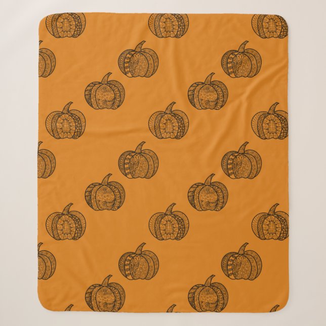 Couverture Sherpa Doodles d'Halloween boho mandala citrouilles Autom (Devant)