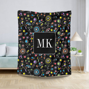 Couverture Sherpa Doodles japonais Kawaii sur initiales de monogramm
